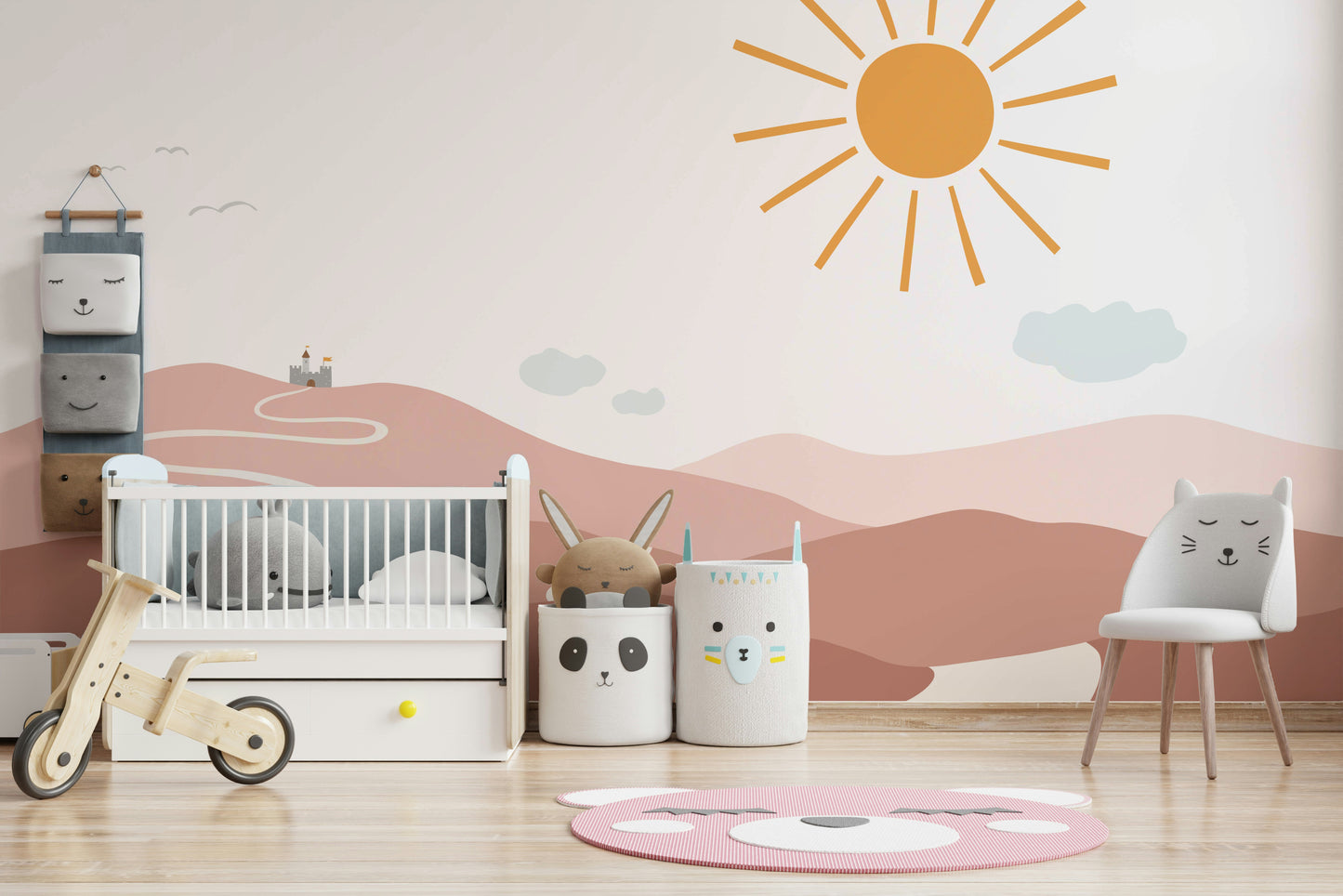 Fantasy castle mural with winding path view

