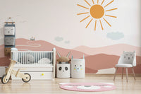 Fantasy castle mural with winding path view

