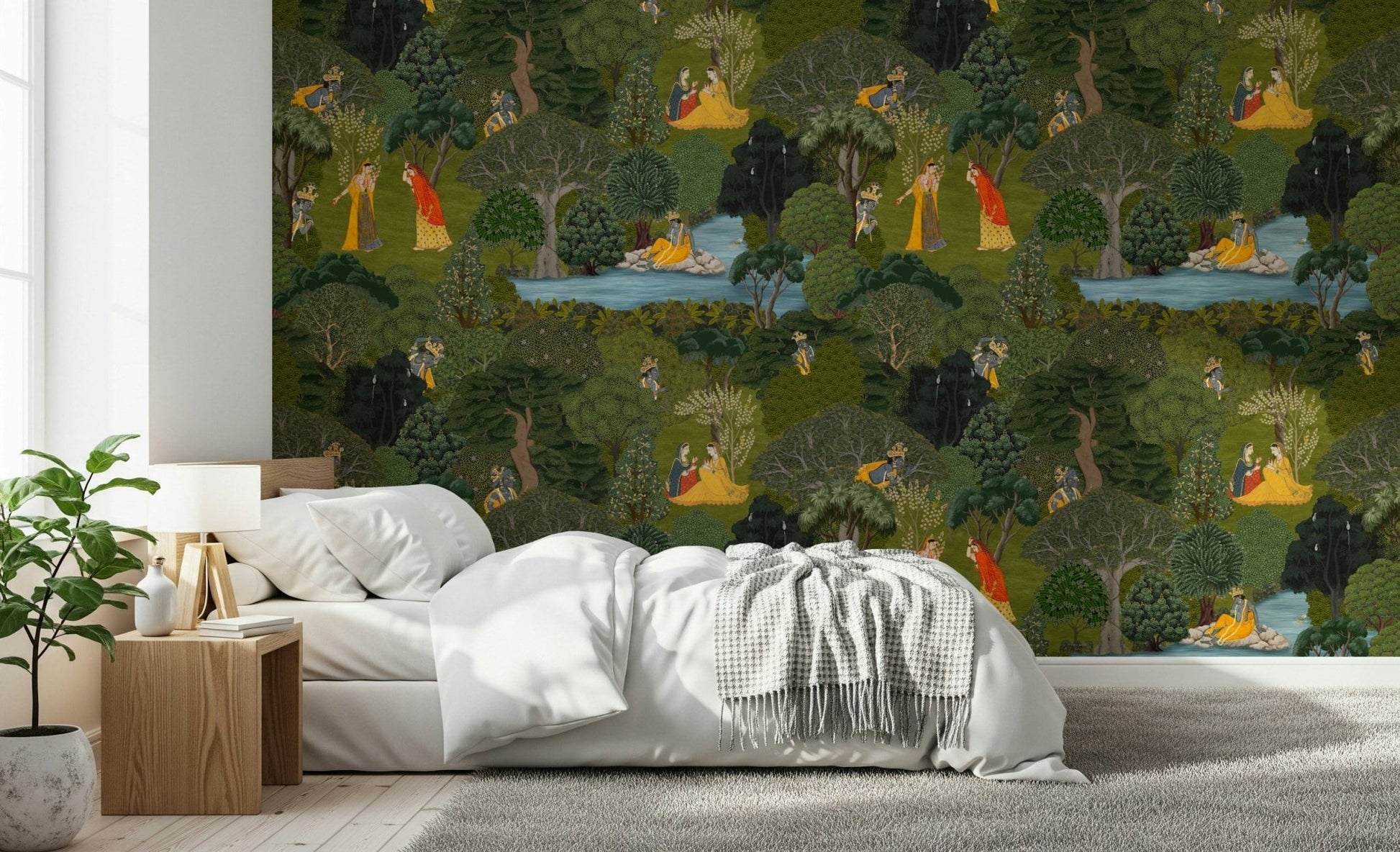 Forest Wallpaper featuring hand-drawn foliage and Indian heritage artwork