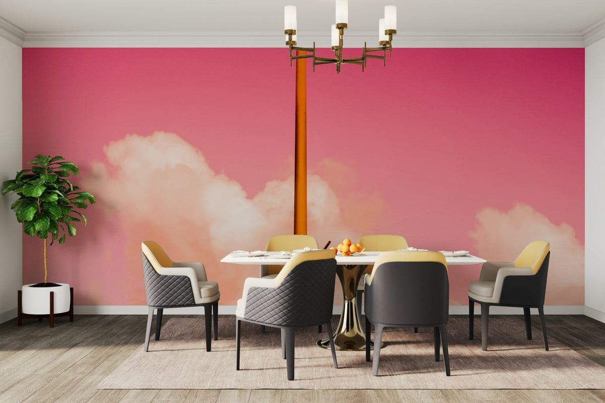 Bold hot pink sky rises over white clouds on The Pink Half wall mural GD4838
