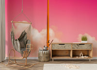 Slim orange pole runs up the sky in this Pink Half wall mural GD4838
