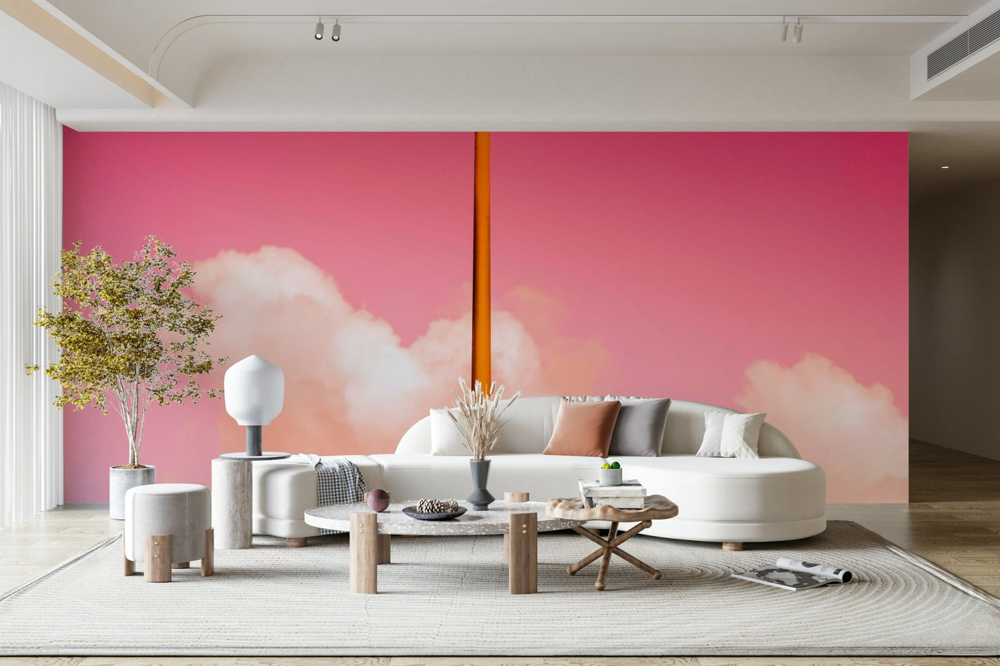 Cotton clouds gather under punchy pink on The Pink Half wall mural GD4838
