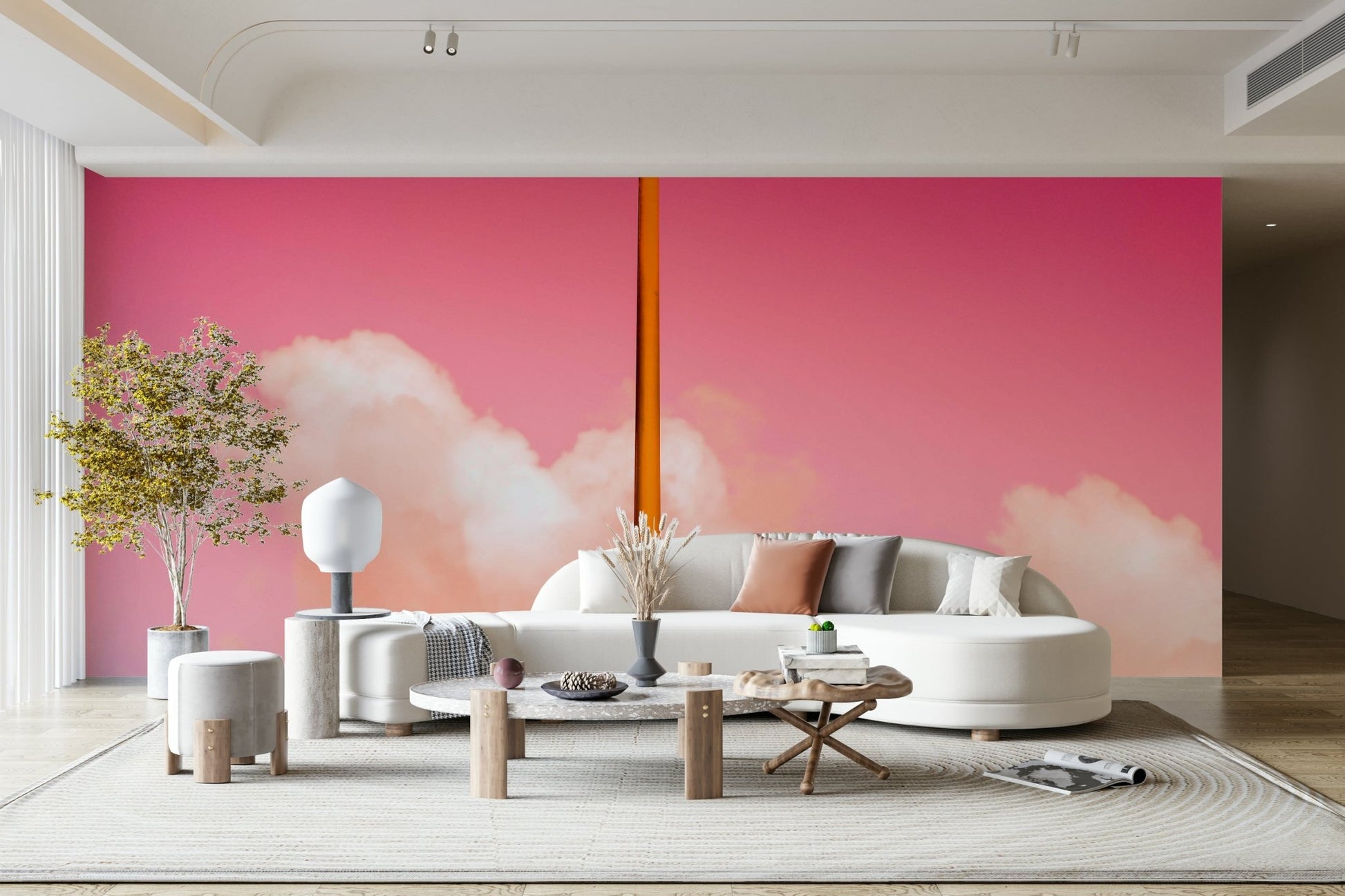 Cotton clouds gather under punchy pink on The Pink Half wall mural GD4838
