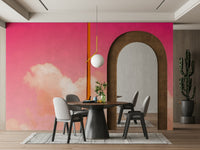 Fluffy clouds bank low beneath a fuchsia sky in this wall mural GD4838

