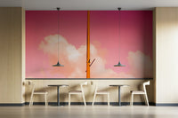 Orange post splits the pink sky down the middle, a Pink Half wall mural GD4838
