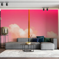 Candy pink sits above cotton clouds in this minimal wall mural GD4838

