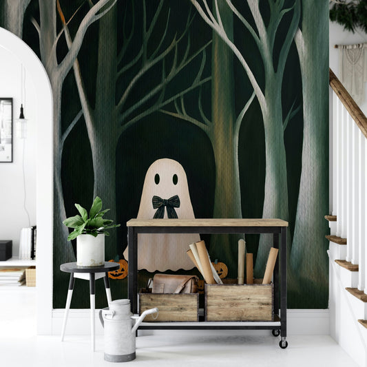 The Preppy Ghost Wall Mural on a bedroom wall.

