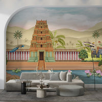 Close-up of The Royal Pastoral mural with detailed foliage and shading