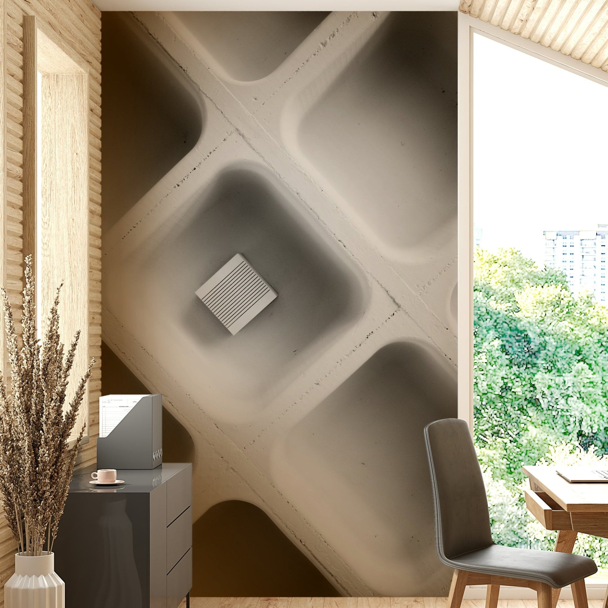 The Sound of Silence Wall Mural with minimalist white grid geometry GD4974
