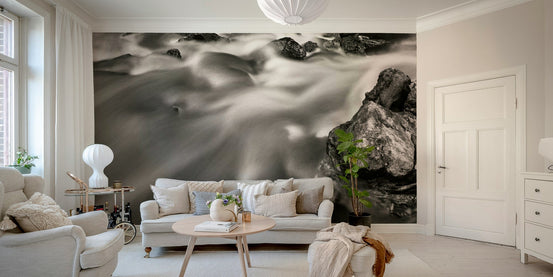 The Stream Wall Mural with silky monochrome river flow GD4976
