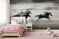 A peaceful modern abstract mural on decorative wallpaper.