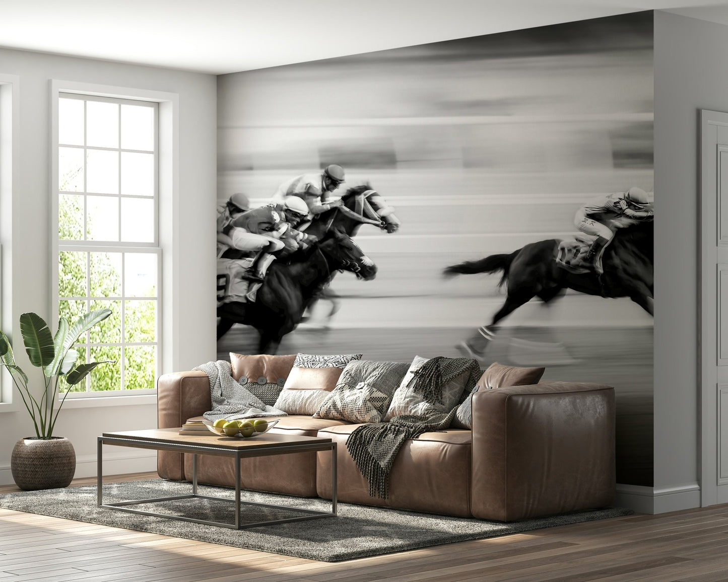 An artistic soft focus mural on minimalist wallpaper.