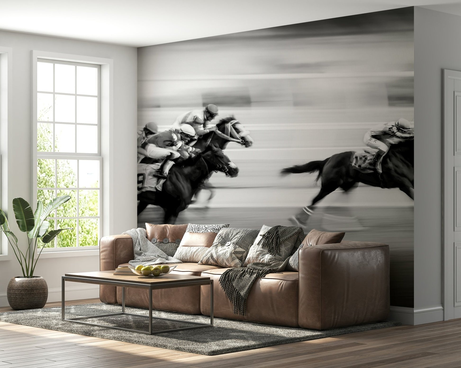 An artistic soft focus mural on minimalist wallpaper.