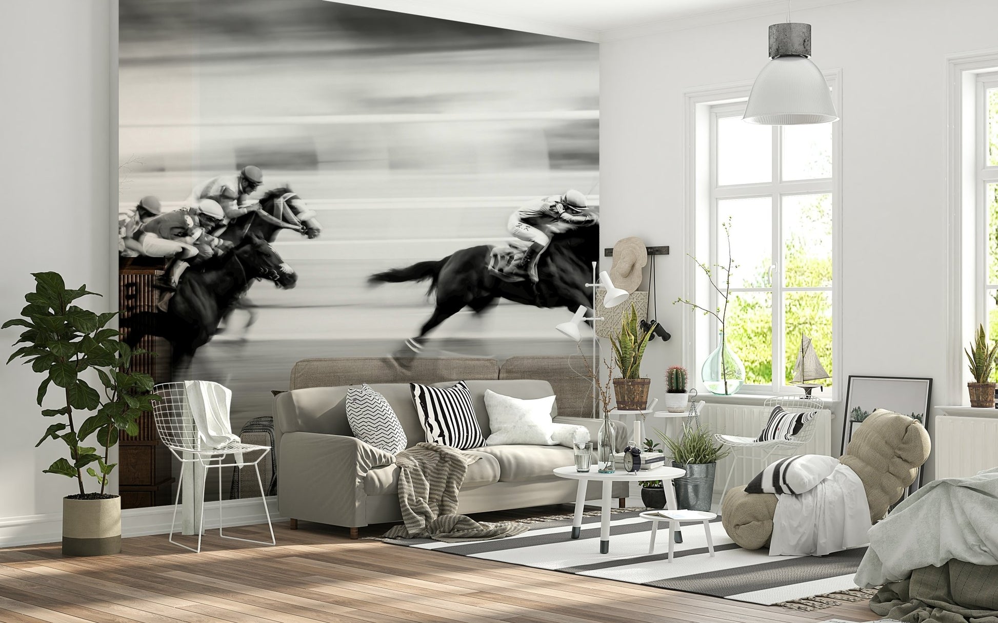 A calming abstract design wallpaper mural that defines a space.