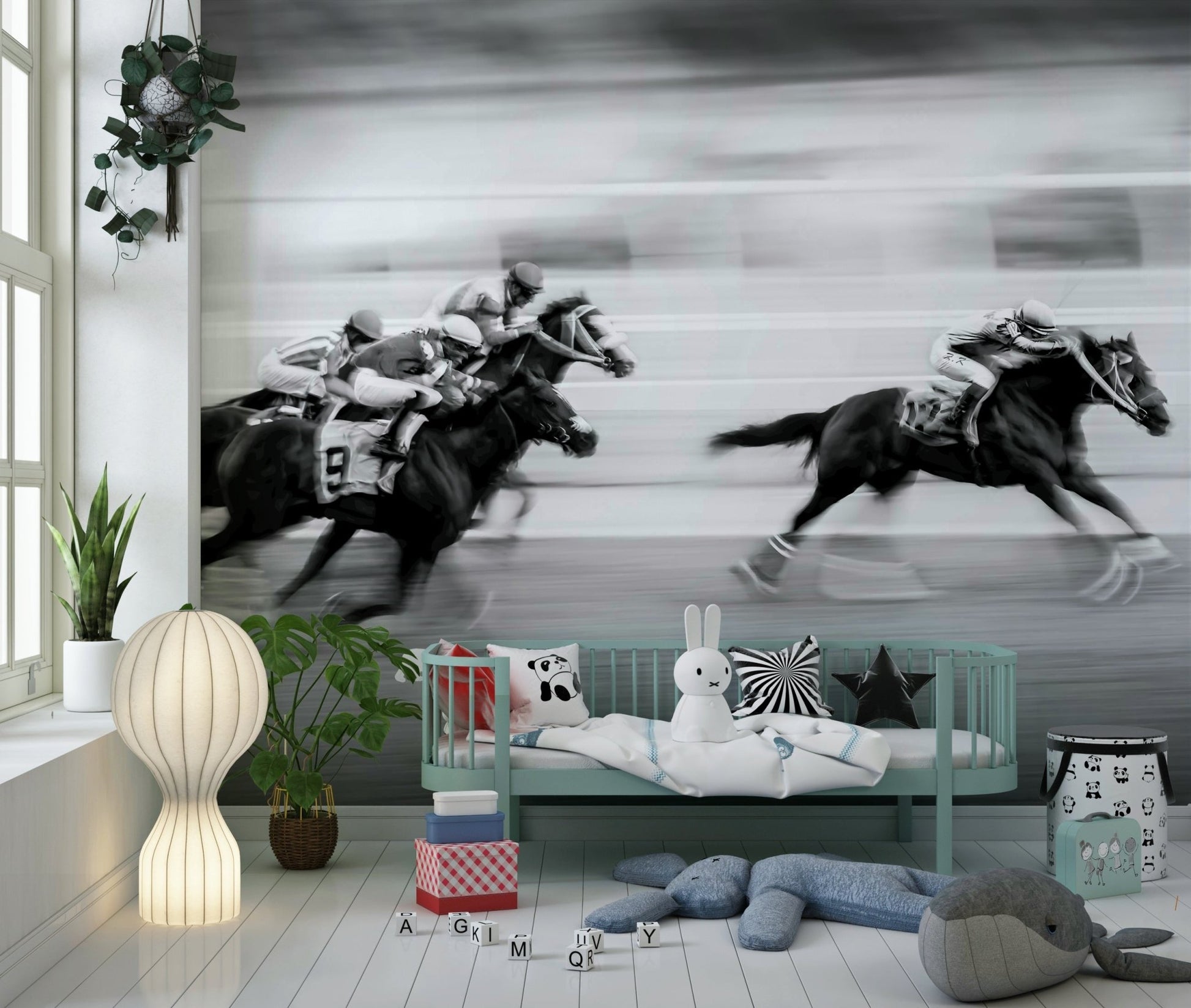 A beautiful abstract art wallpaper mural inspired by the thrill and speed of a race.