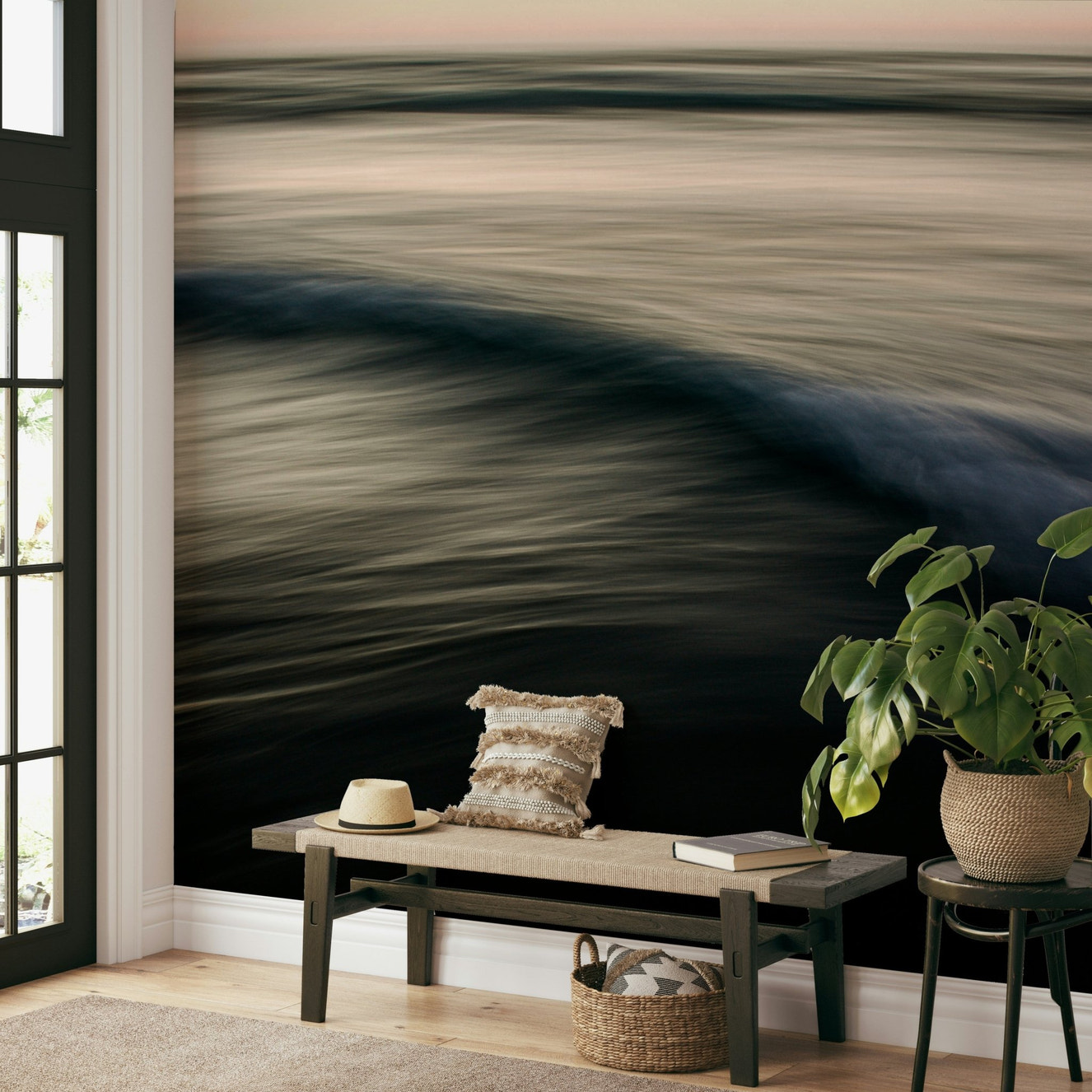 A beautiful abstract wave wallpaper mural for a modern home.

