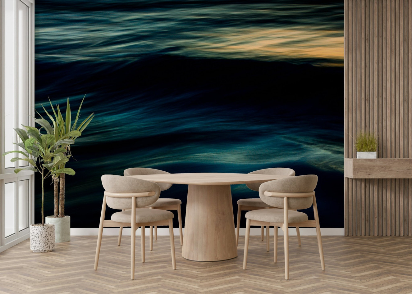 A beautiful abstract wave wallpaper mural for a modern home.


