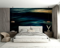 A beautiful abstract ocean wall mural for a living room.

