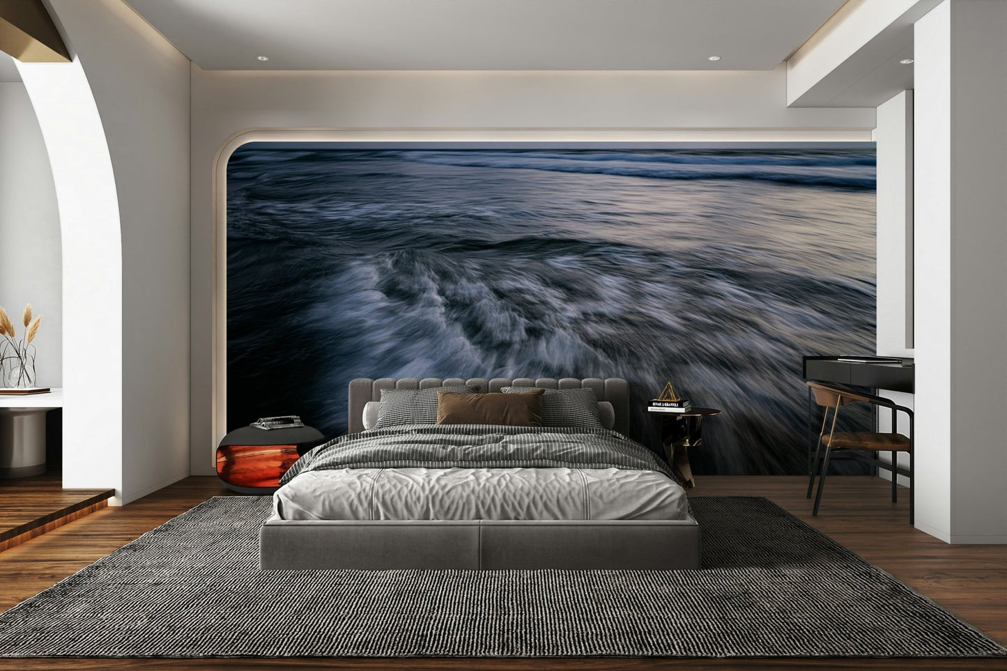 An angled shot of the mural's gentle color palette.