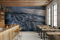 A high-angle view of the wall mural in a large space.