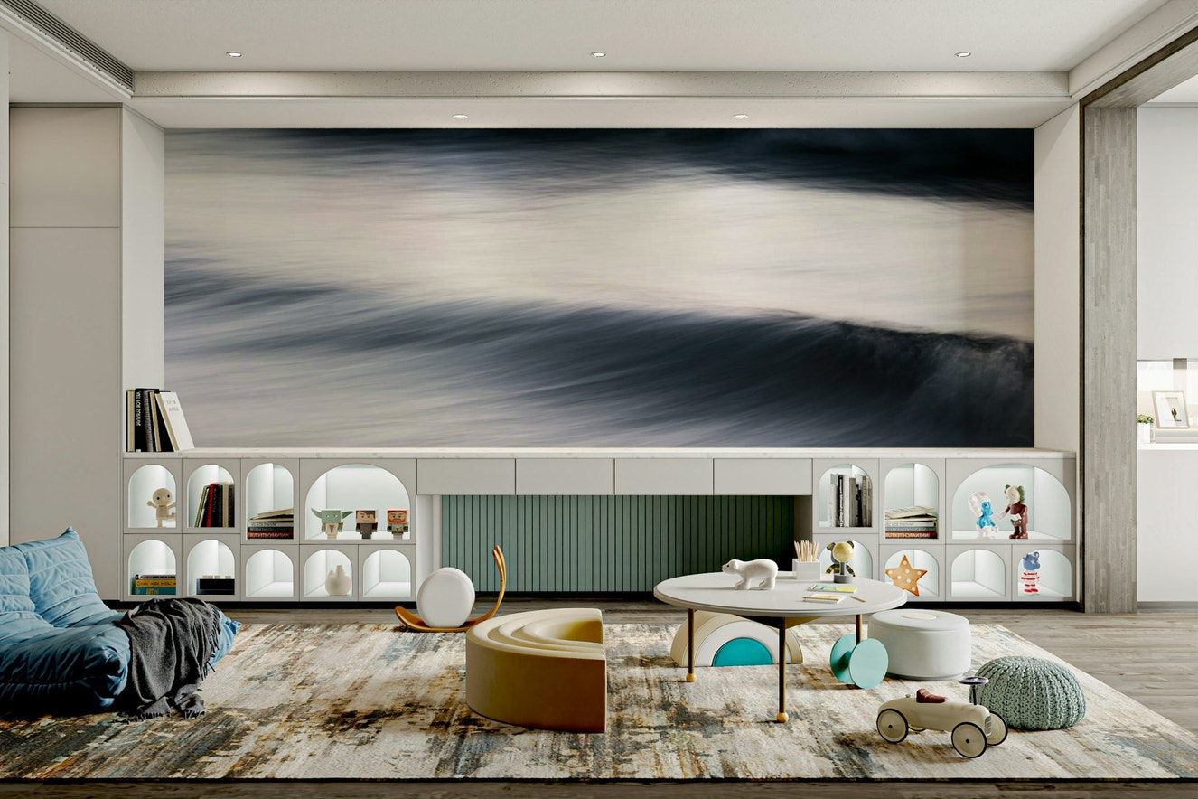 A beautiful abstract wave wallpaper mural for a modern home.


