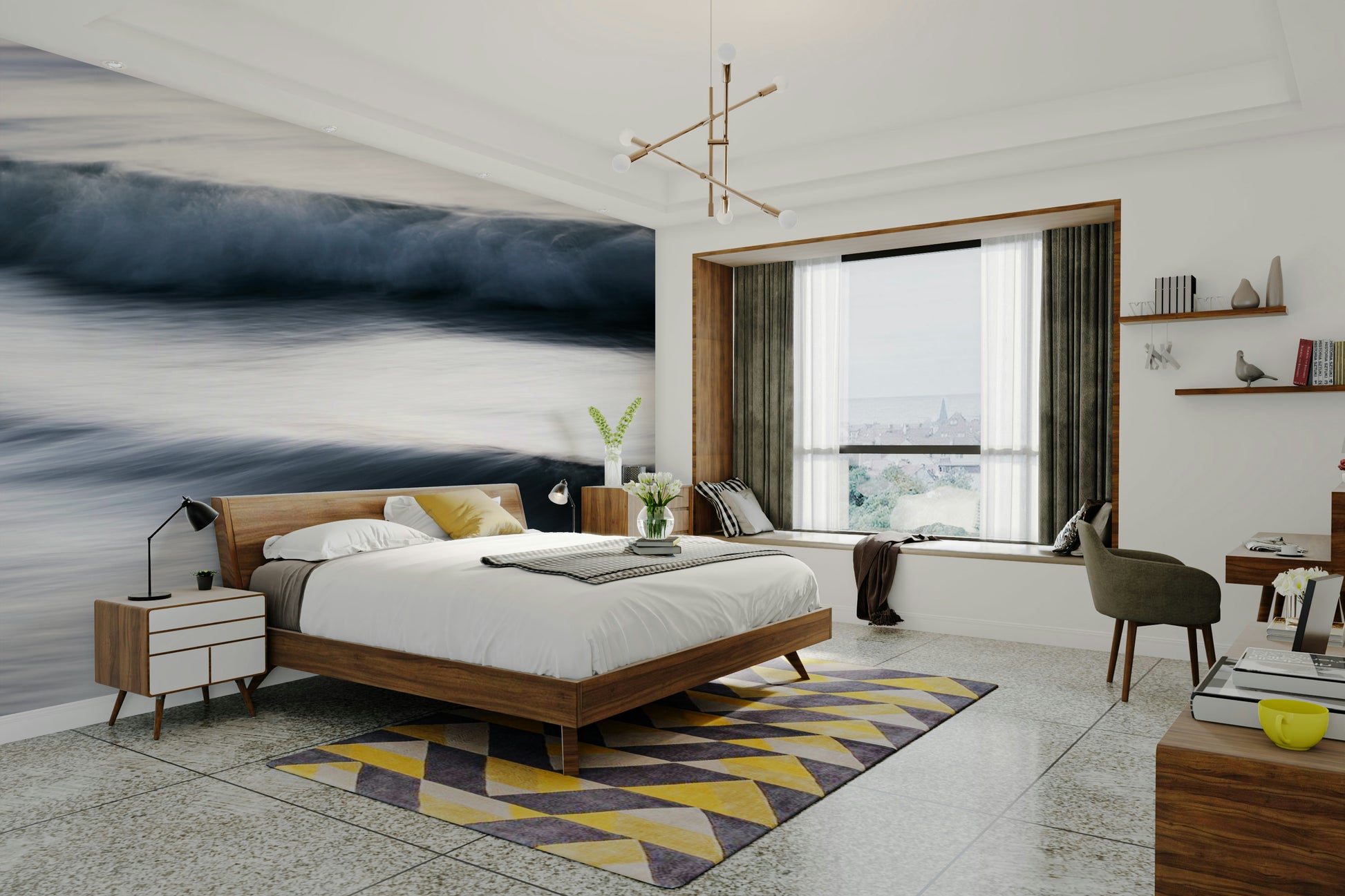 A contemplative wave texture wallpaper mural for a feature wall.

