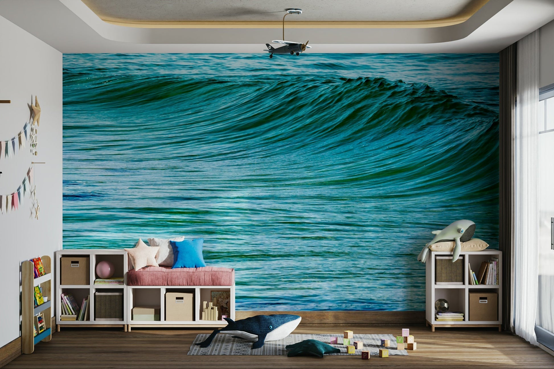 An artistic nature seascape mural for home decor.

