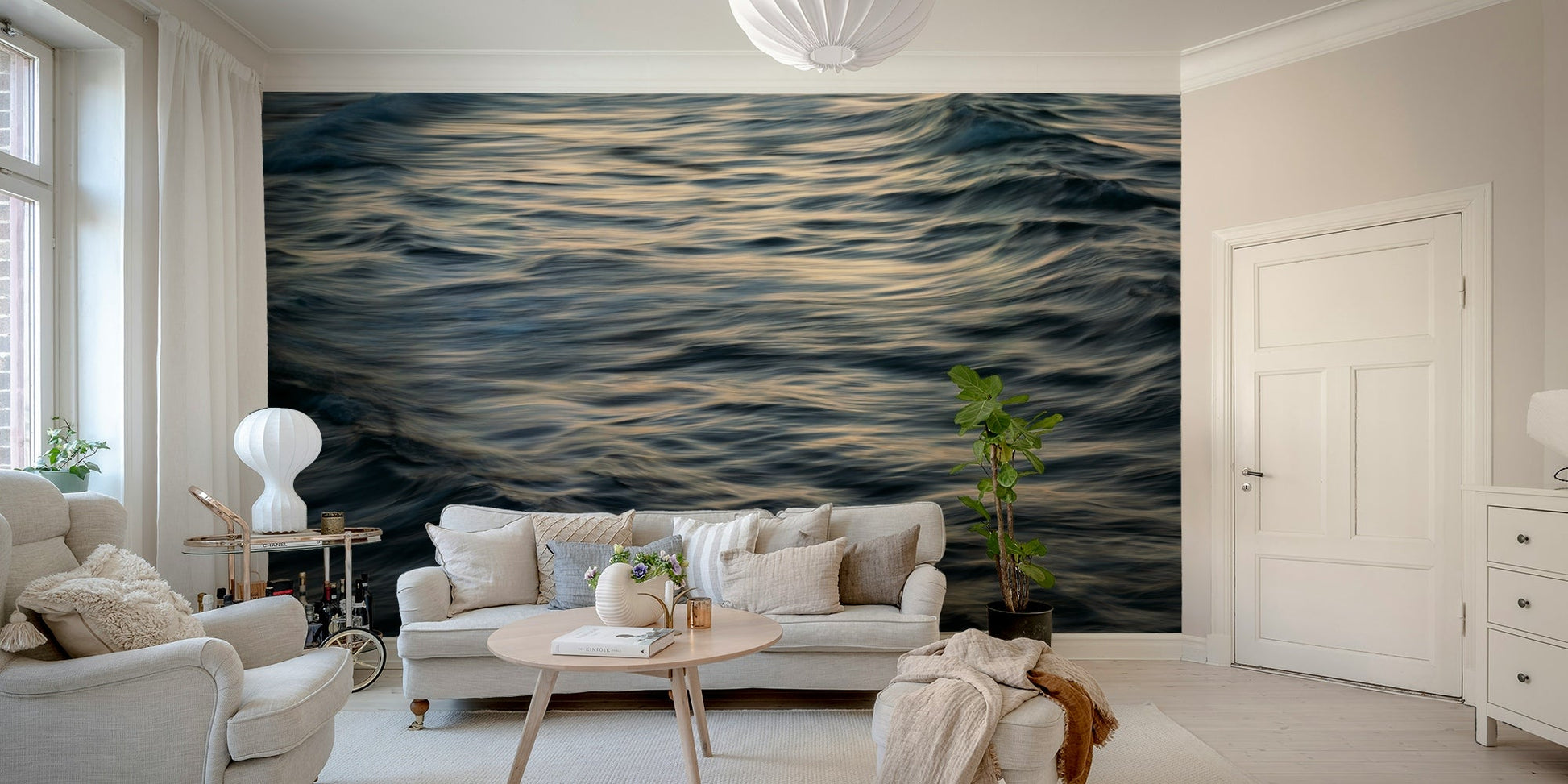 A beautiful abstract ocean wallpaper mural for a modern home.


