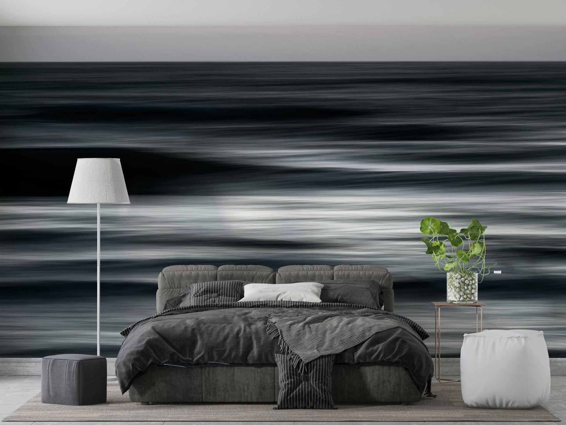A tranquil coastal sea wall mural for your decor.


