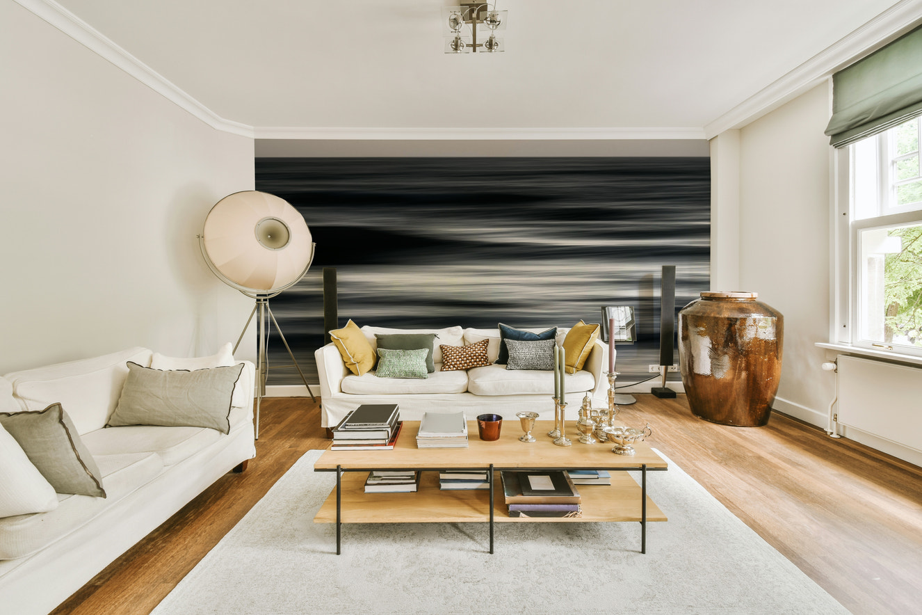 A beautiful abstract ocean wallpaper mural for a modern home.

