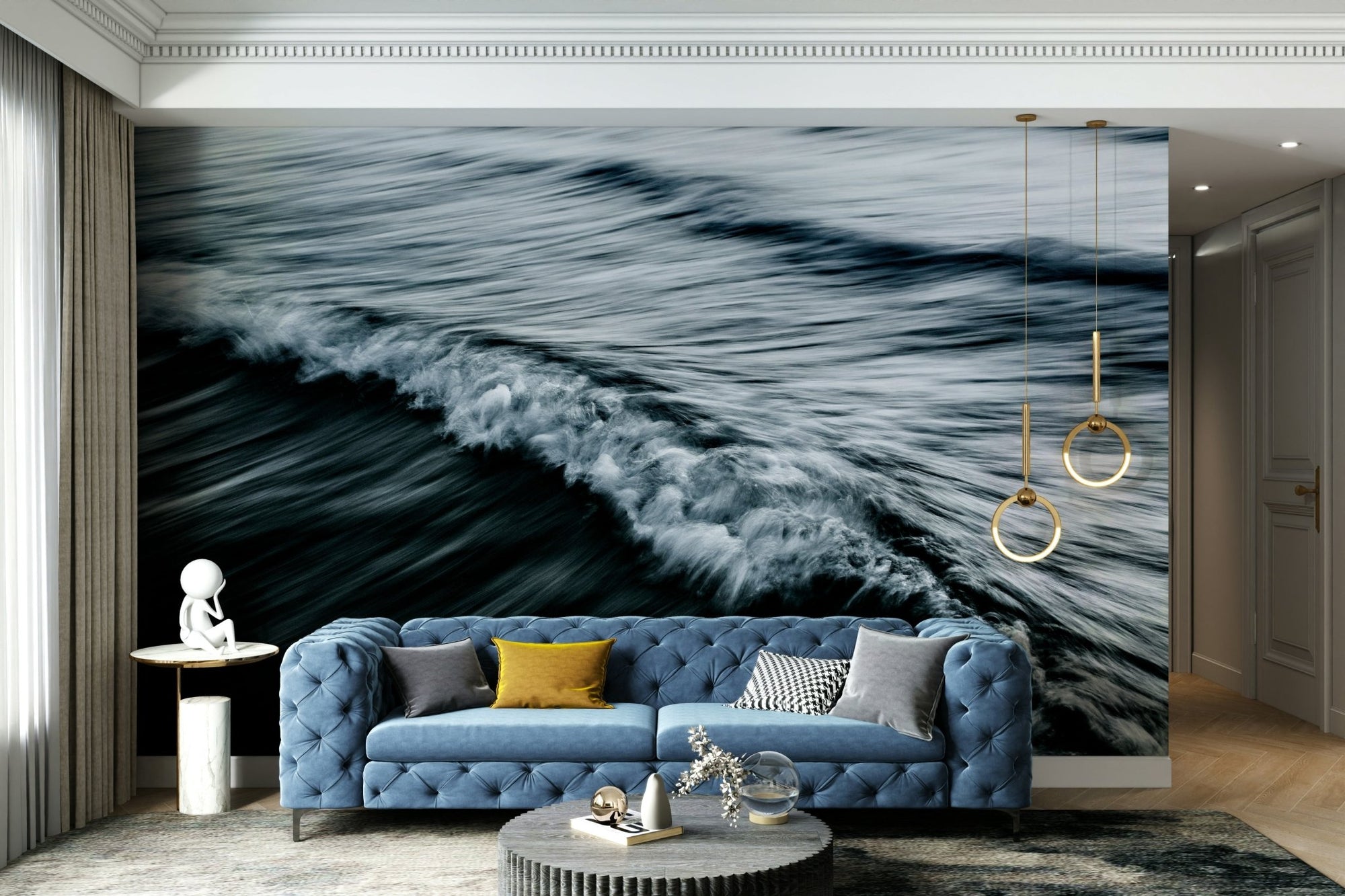 The Uniqueness of Waves XLII wall mural showing a breaking wave in black and white GD4913
