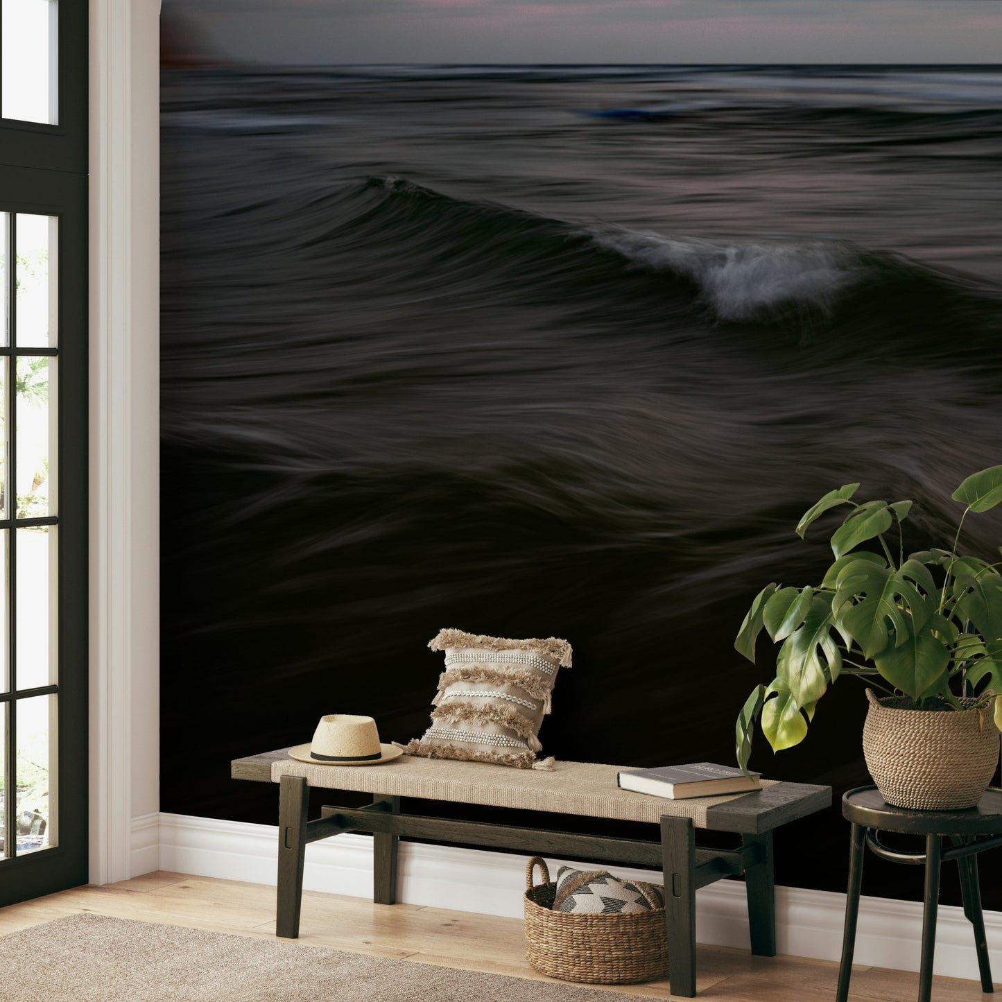 The peel and stick wallpaper on a smooth wall surface., GD4571