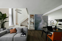 The peel and stick wallpaper on a smooth wall surface.