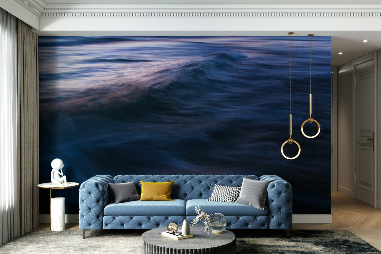 Dusk-lit water shifts from pink to dark blue, a Waves XXII wall mural GD4794
