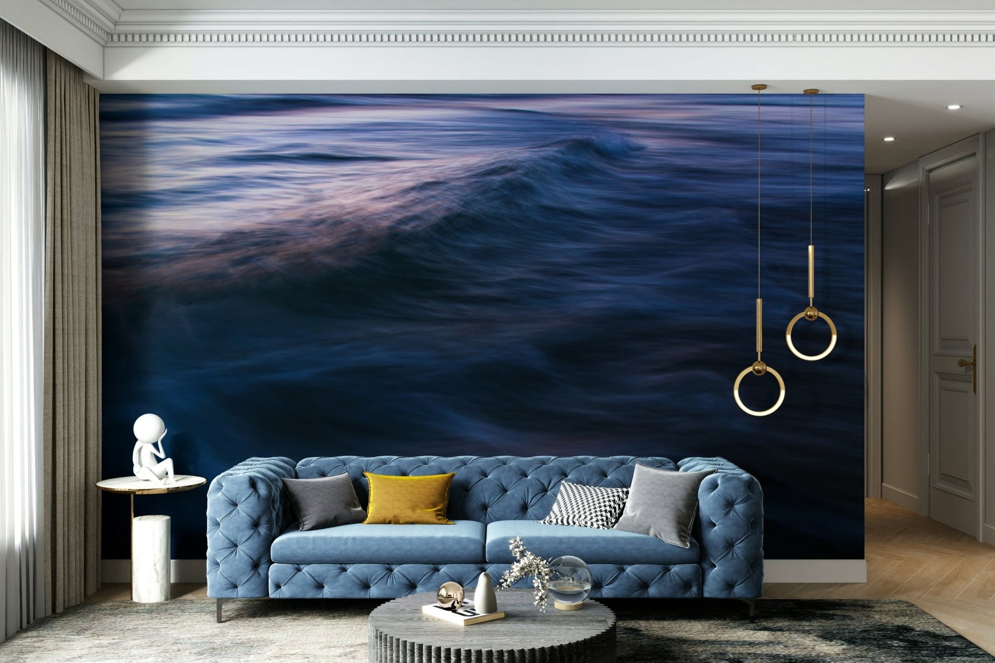 Dusk-lit water shifts from pink to dark blue, a Waves XXII wall mural GD4794
