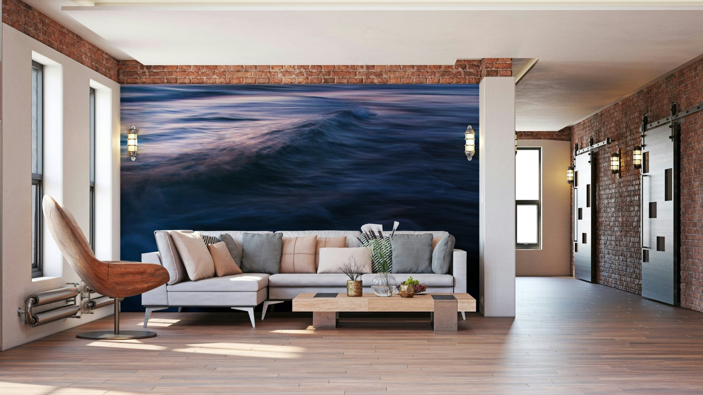 Dim dark troughs sink below pale pink, a wave wall mural GD4794
