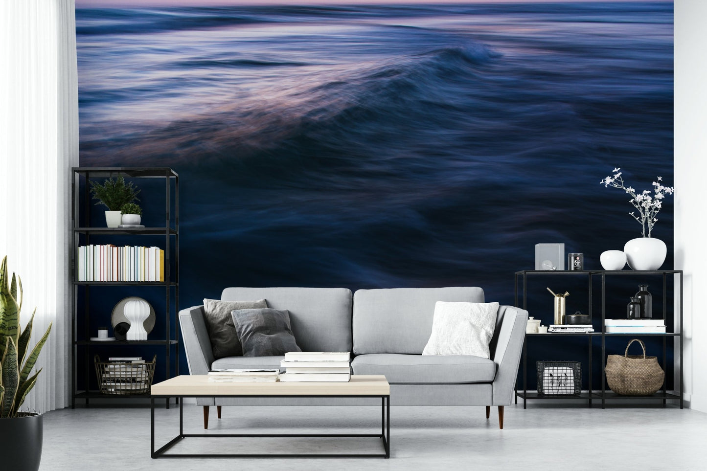 Motion-blurred waves ripple pink and blue, a wave wall mural GD4794
