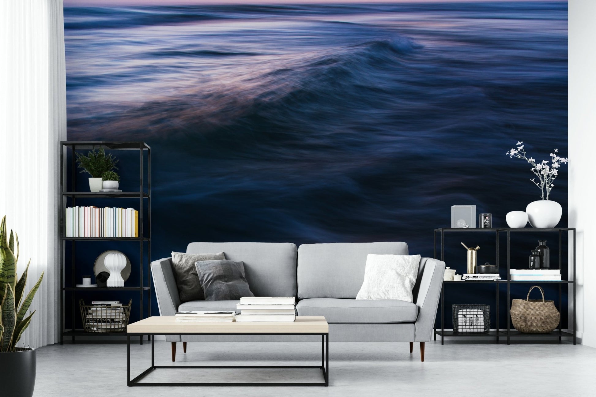 Motion-blurred waves ripple pink and blue, a wave wall mural GD4794
