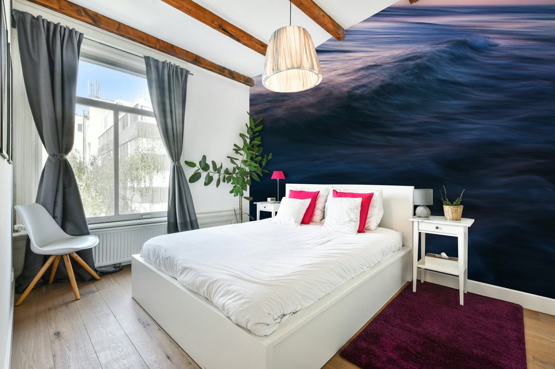Indigo swells roll under a pink sky, a wave wall mural GD4794
