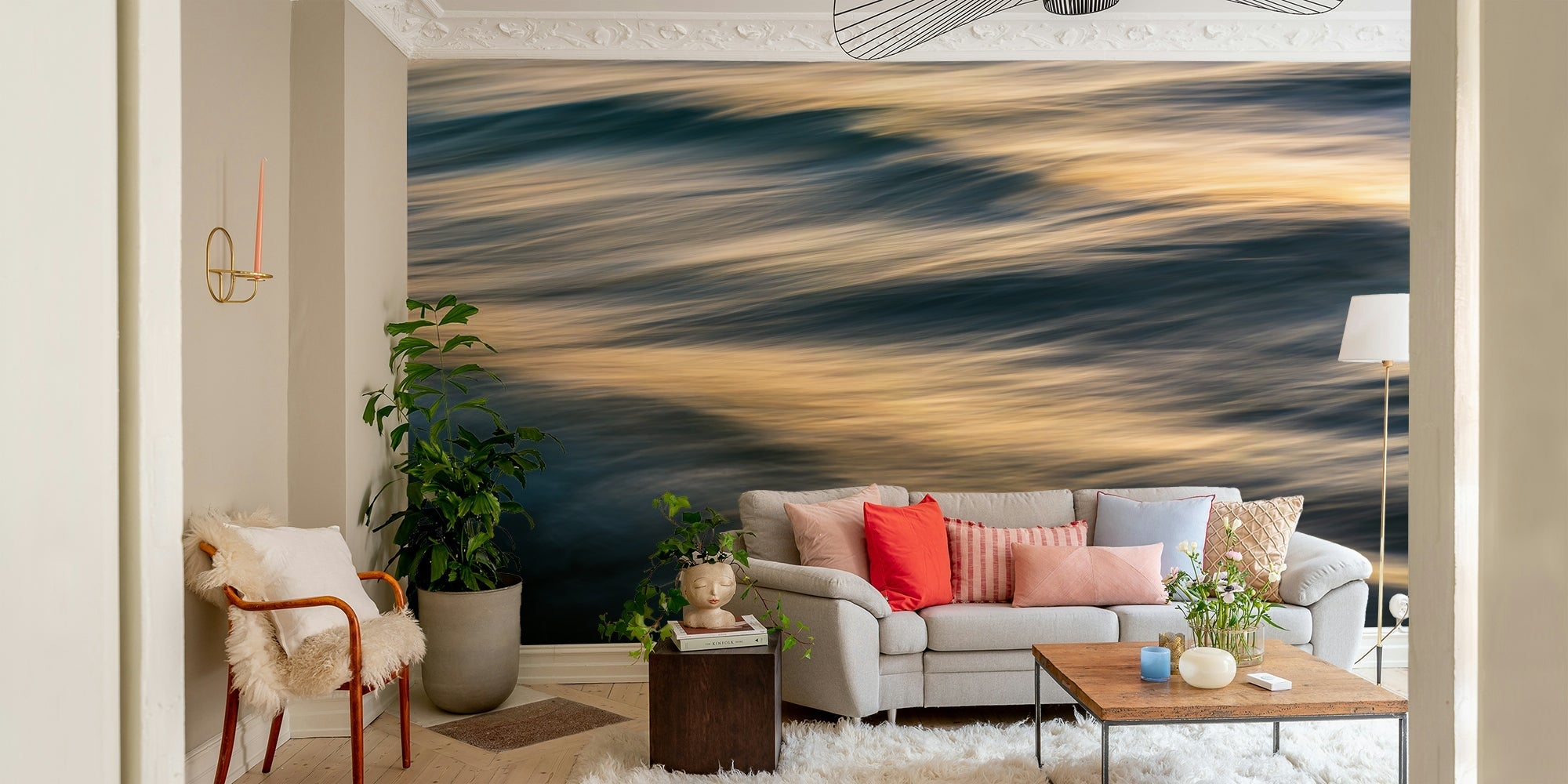 Silken water blurs blue and cream in this Waves XXIV wall mural GD4792
