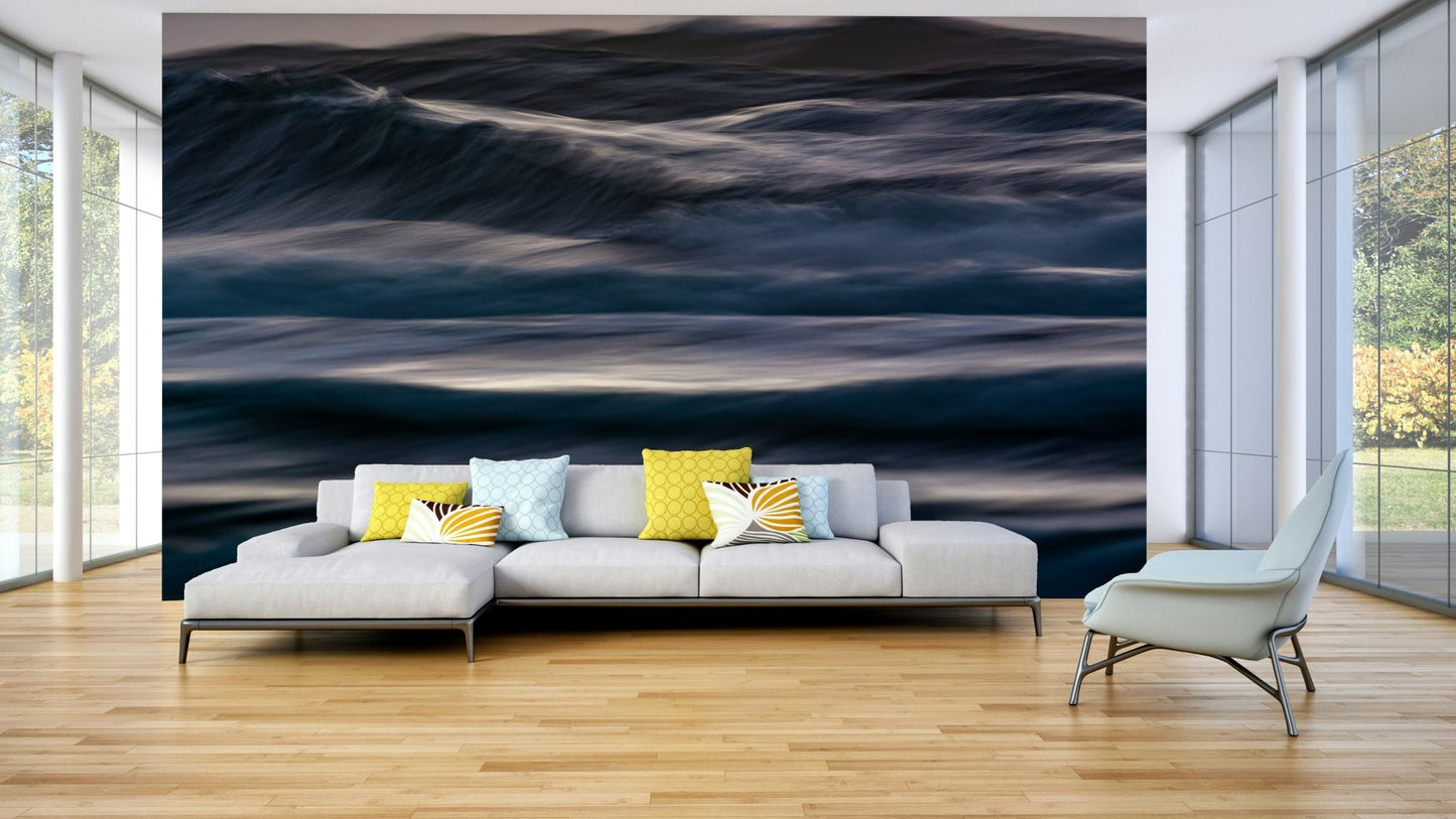 A graceful subtle pattern wall mural in cool, natural tones.

