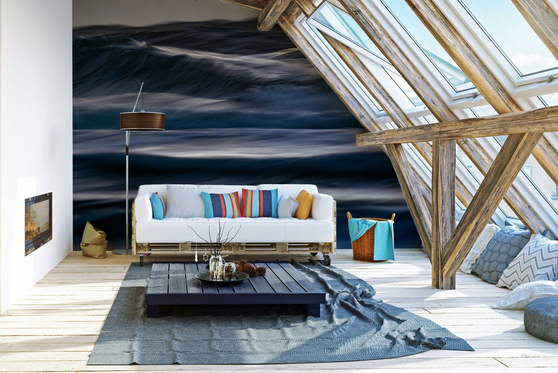 A beautiful abstract wave wallpaper mural for a modern home.

