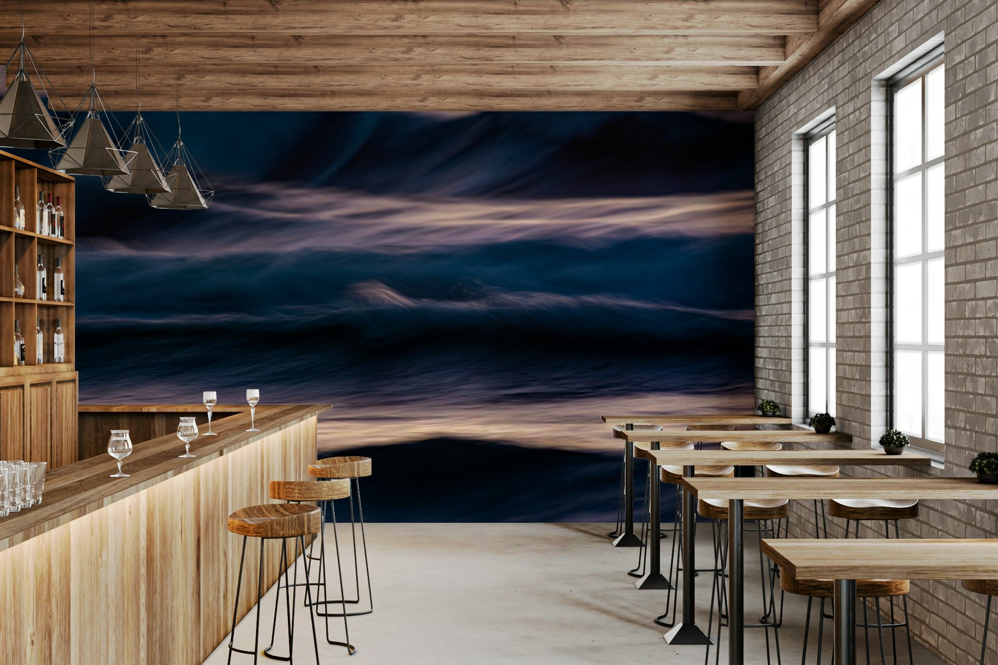 An artistic nature seascape mural for home decor.

