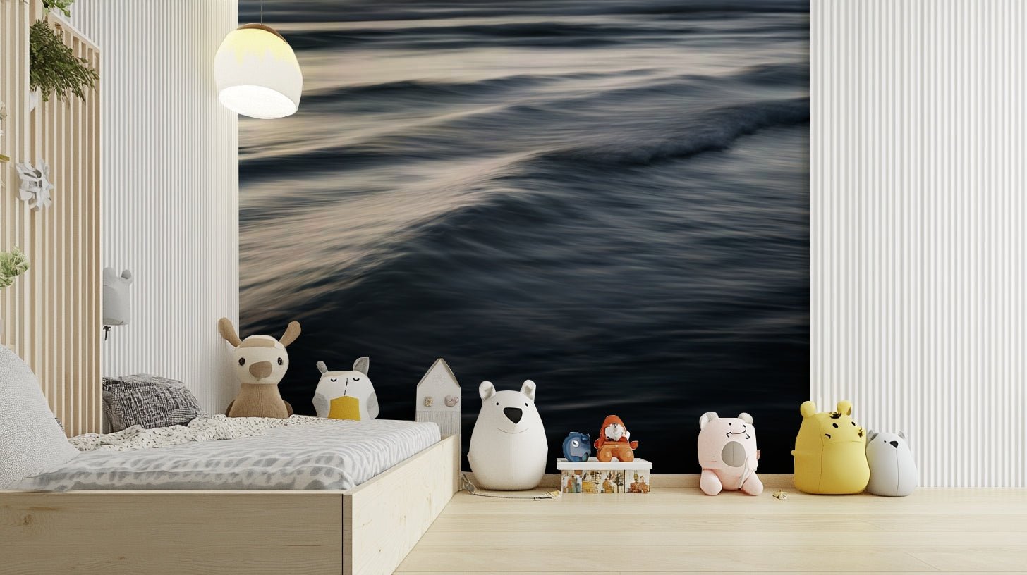 The Uniqueness of Waves Wall Mural in a living room with abstract wave artwork GD4728