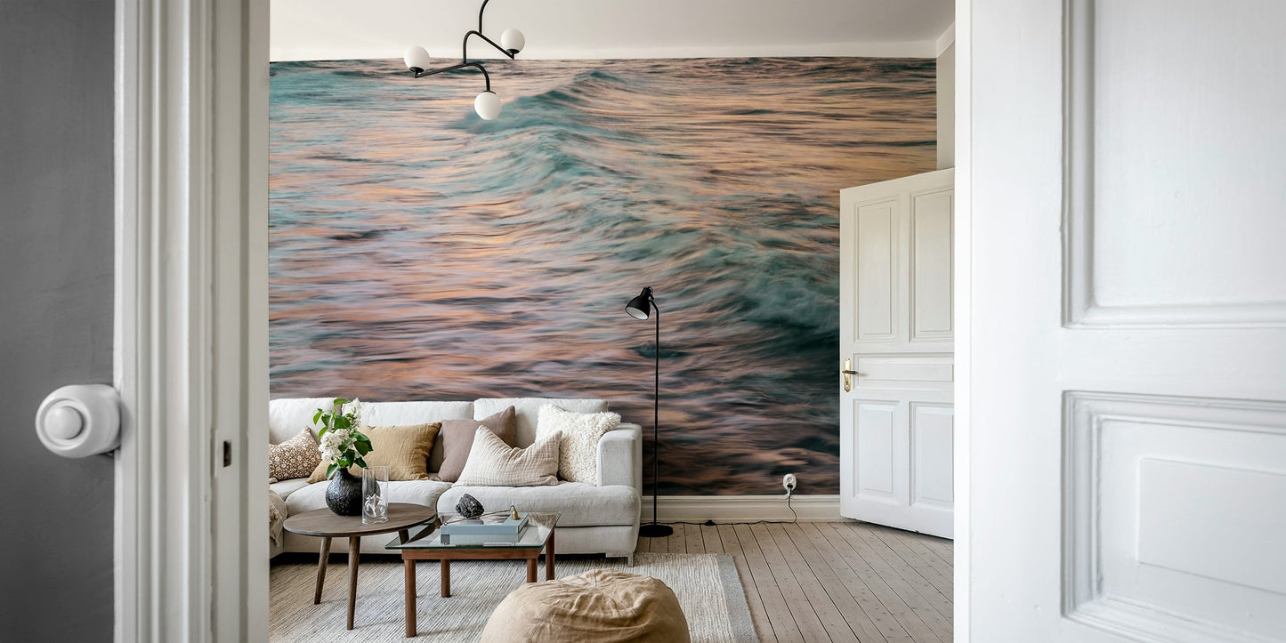 A graceful subtle pattern wall mural in cool, natural tones.

