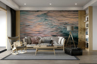 A calming water movement wallpaper mural that defines a space.

