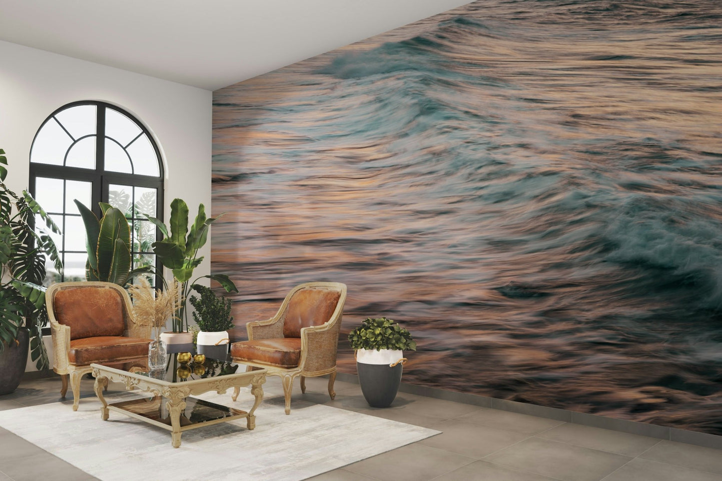 A contemplative wave texture wallpaper mural for a feature wall.

