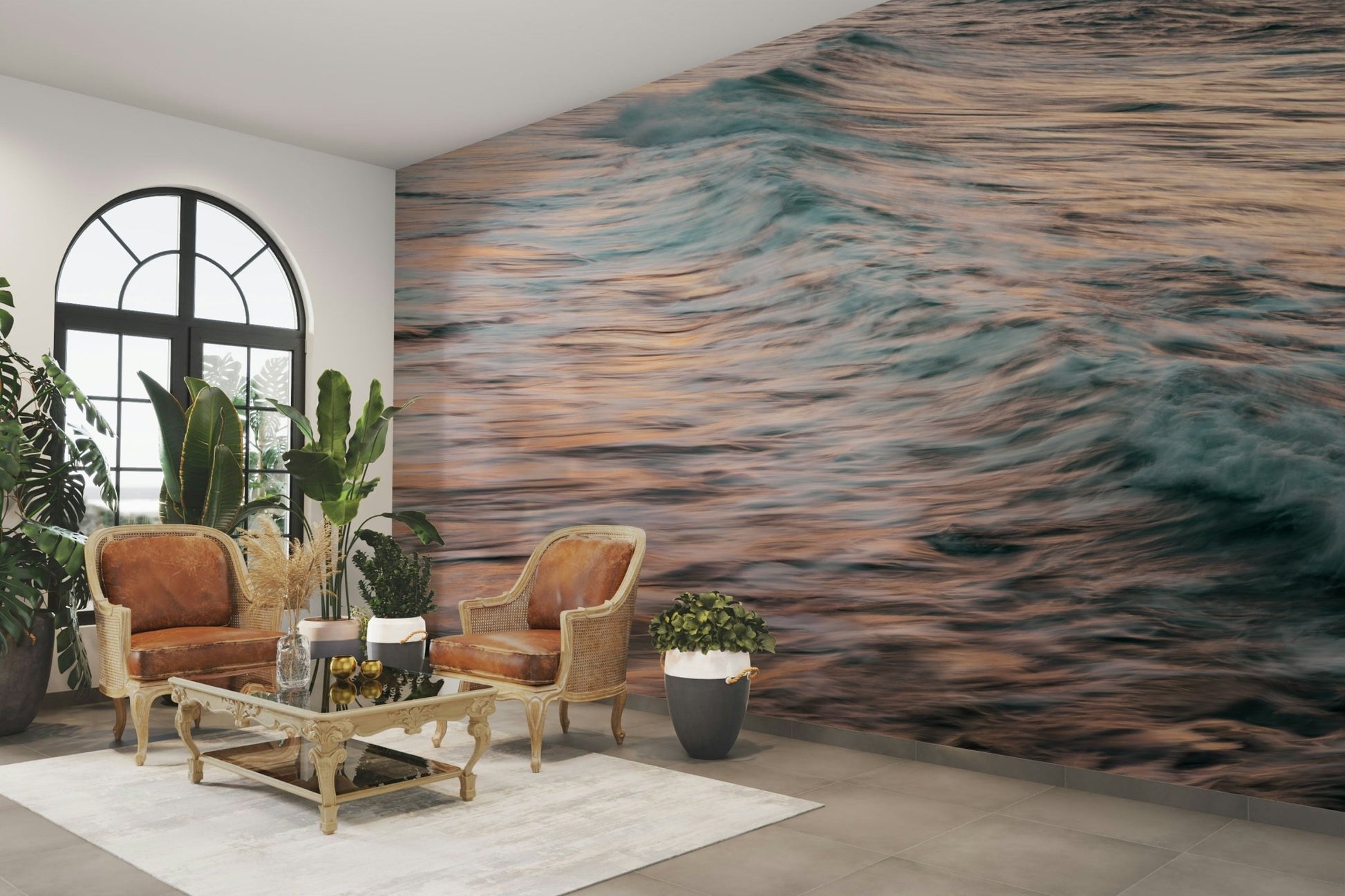 A contemplative wave texture wallpaper mural for a feature wall.


