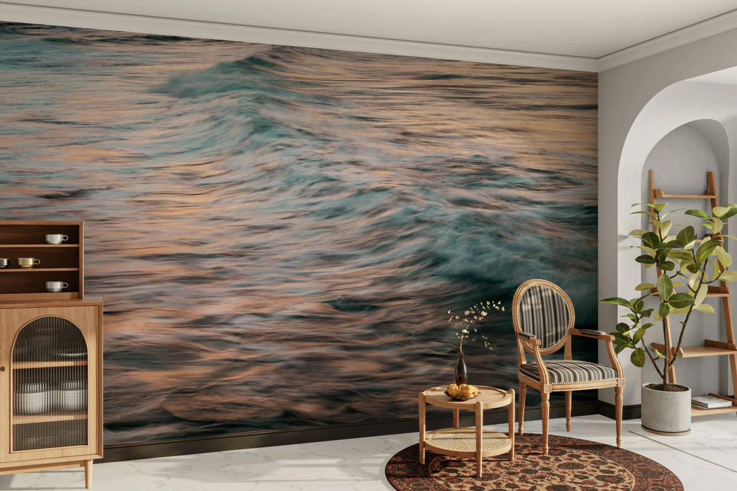 An artistic nature seascape mural for home decor.


