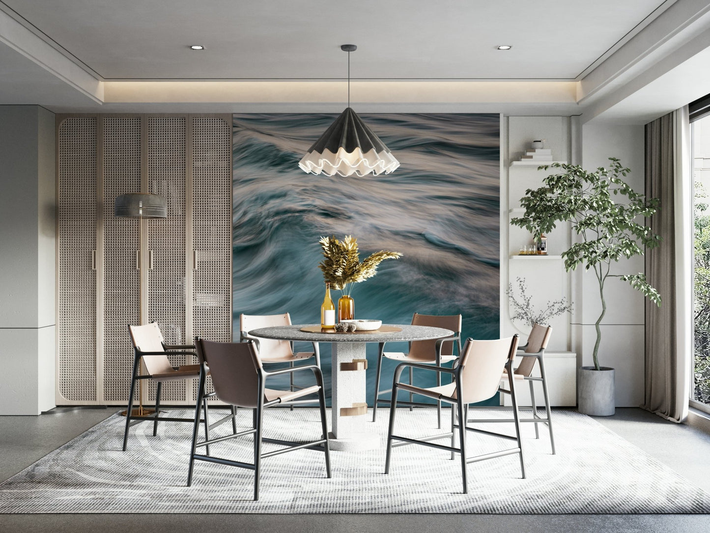 A tranquil coastal sea wall mural for your decor.

